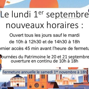 Nouveaux horaires à partir du 1er septembre